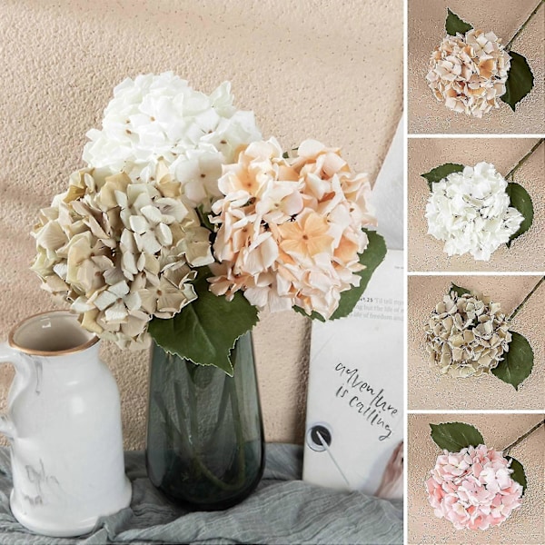 Kunstig Blomst Romantisk Realistisk Ingen Vanning Simulering Hortensia DIY Brudehåndbukett Falsk Hvit