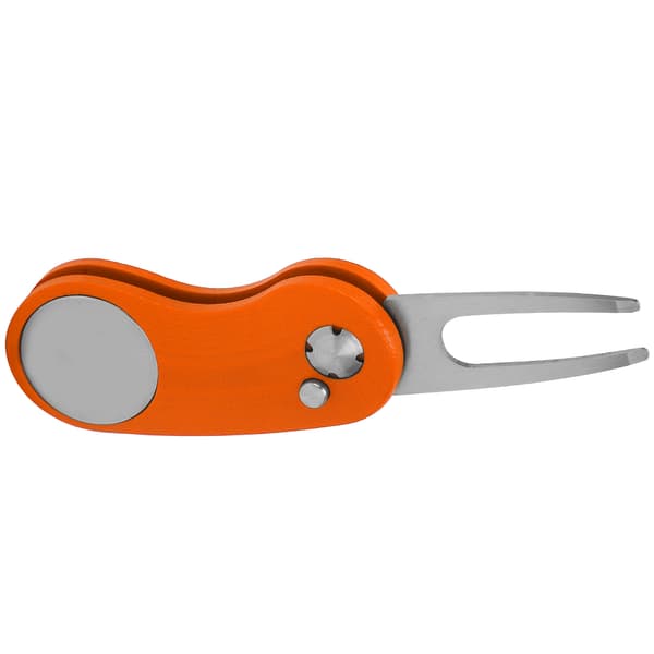 Foldbart golf-divot-reparationsværktøj i rustfrit stål med automatisk fjeder, foldbart tilbehør, orange