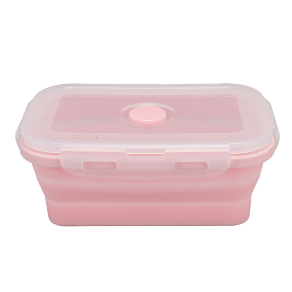 Hopfällbar silikonmatbehållare, temperaturbeständig, mikrovågsugnssäker lunchlåda, miljövänlig Bento-låda, 1200 ml, rosa