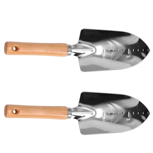 2 st rostfria trädgårdsspadar med lös jord, bärbar spade med skala för hemträdgård, krukväxter A01 bred skala spade