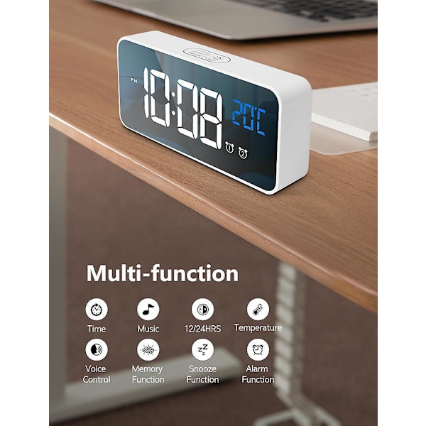 Digital väckarklocka med stor LED-temperaturdisplay, sängklocka med 13 larmsignaler, USB-laddningsport, 4-nivås justerbar ljusstyrka, snoozefunktion