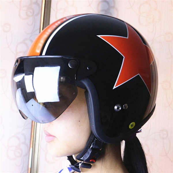 Universal 3 Snap Retro Helmet Visor Vindtät Solskydd Halv Ansikte Motorcykelhjälmar Visir