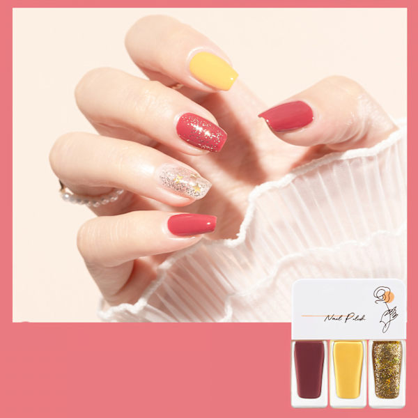 3-pack Vattenbaserat nagellackset för kvinnor, lätt att skala av, snabbtorkande nagellack för dejting, halloweenfest T01