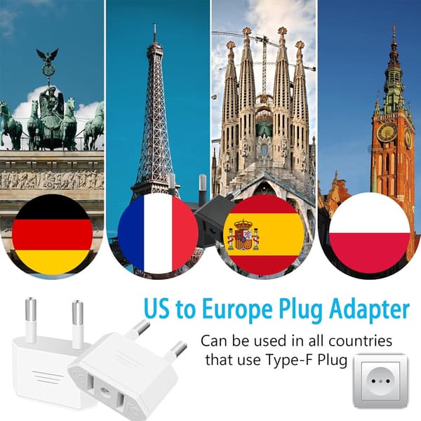 2 stk. US til Frankrig Stikadapter, Tysk Adapterstik til US til EU Rejse