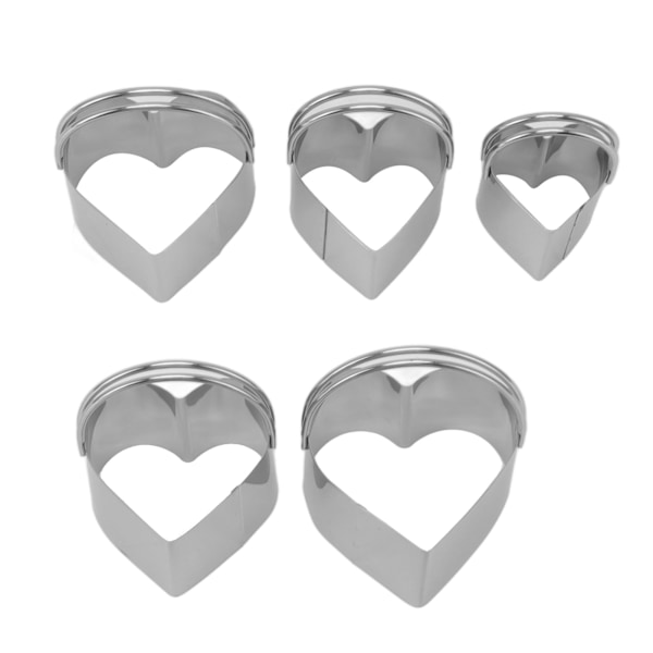 5 stk kakeformsett med håndtak i rustfritt stål for baking og matlaging Alentine Day Heart