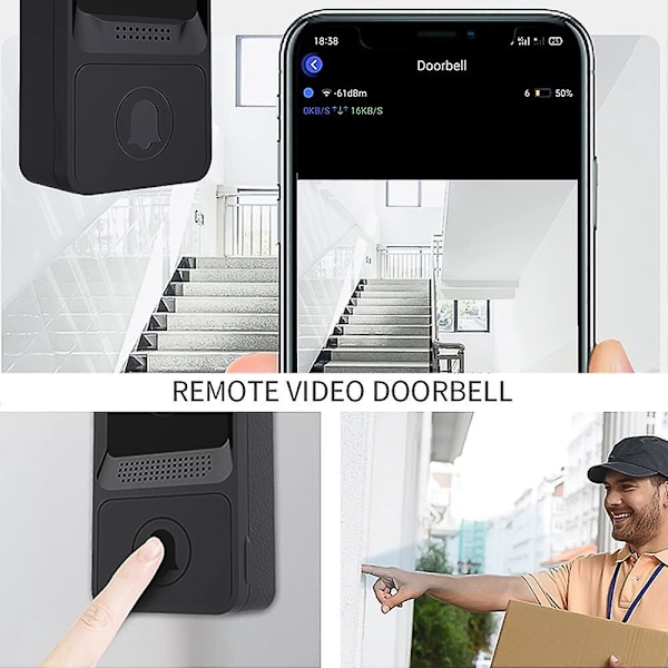 Trådløs videodørklokke - HD-video, nattsyn, Wi-Fi smart dørklokke