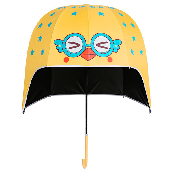 Hjelm Paraply Tegneserie Mønster 10 Ribber UV Modstand Langt Håndtag Sol Regn Paraply Gul Højde Større End 140cm