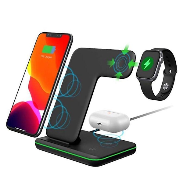 Trådlös Laddningsstation för iPhone och Apple Watch - Snabbladdningsdocka för Apple Watch Series 1/2/3/4/5, AirPods, iPhone 11/11 Pro/11 Pro Max