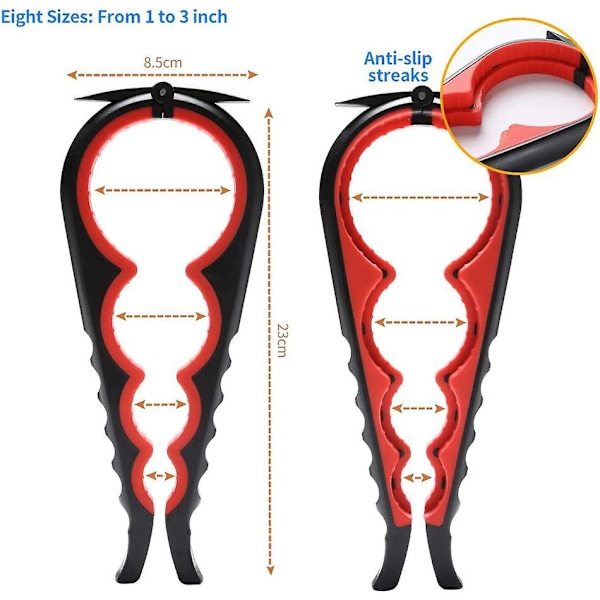 5-i-1 multifunksjonell krukkeåpner for svake hender, eldre og personer med leddgikt (svart og rød)