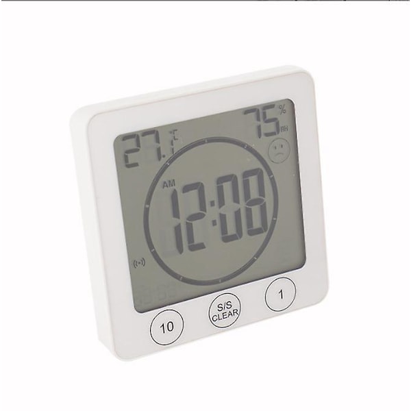 Badrumsklocka, Vattentät Touchkontroll Duschklocka, LCD Digital Alarm, Hygrometer Termometer, Nedräkningstimer, Batteridriven, för Kök Smink