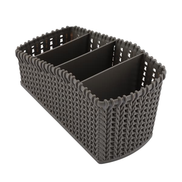 Multi-grid Rattan Skrivebordsopbevaringsboks Kosmetikholder Skrivebordsorganisator (Mørkegrå)