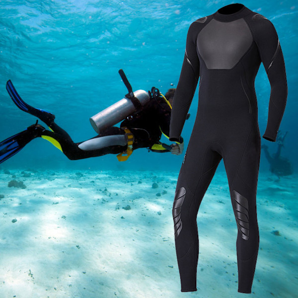 1,5 mm dykning heldräkt våtdräkt långärmad för snorkling surfing simning (Man Black M)