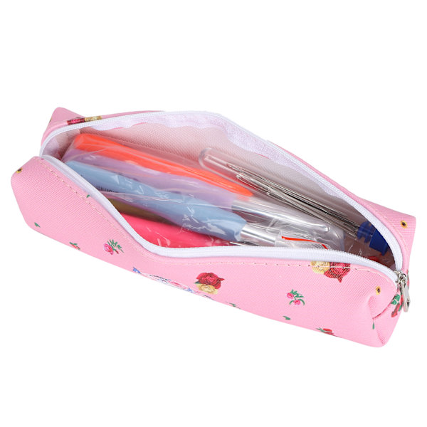 Virka nål set TPR mjukt handtag nålar kit DIY stickning verktyg hushållsartiklar C1‑rosa väska