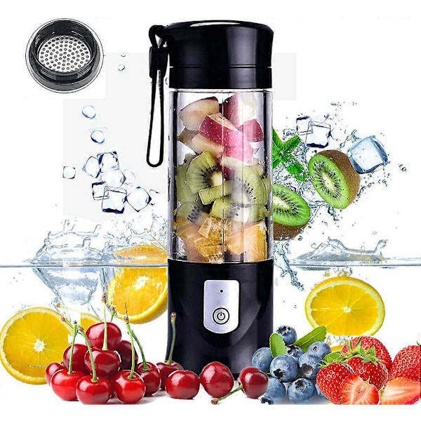 USB Elektrisk Säker Juicekopp, Fruktjuicemixer, Mini Portabel Uppladdningsbar /Juiceblandare Is-kross, 350-420ml Vattenflaska (Svart)