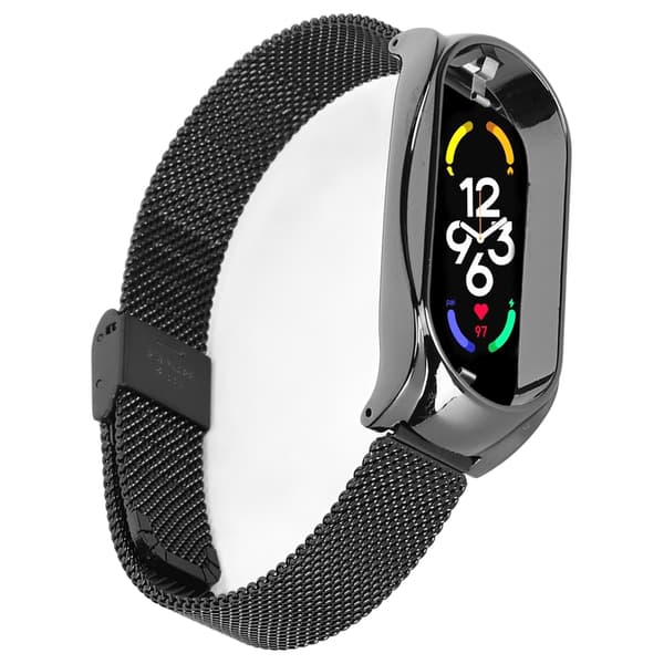 Rustfri stål mesh rem, moderigtig, åndbar, fleksibel erstatningsrem, tilbehør, der passer til Mi Band 7, sort