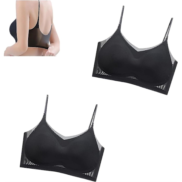 Breathable Seamless Plus Size Ice Silk Bra (2pcs) L Black