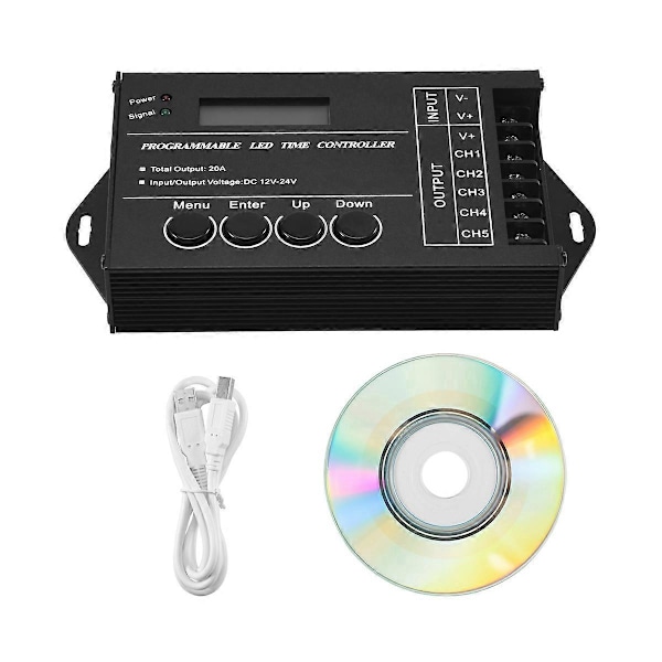 Programmerbar RGB LED Controller DC12V-24V 5 Kanal LED Timing lysdæmper