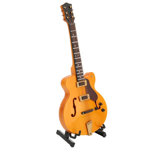 Miniatyr elektrisk gitarmodell i gull med stativ - 7,1 tommer