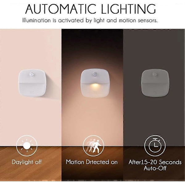 LED Nattlys, Plug-and-Play Automatisk Veggmontert Nattlampe med 3000K Bevegelsessensor, Egnet