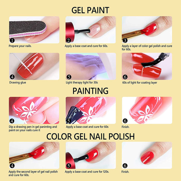 12 farger French Nail Color Line Polish Gel Kit Nail Art Line Polish Gel for UV Gel Maling og Tegning Akryl Negler Lim Draw Polish Liner Gels