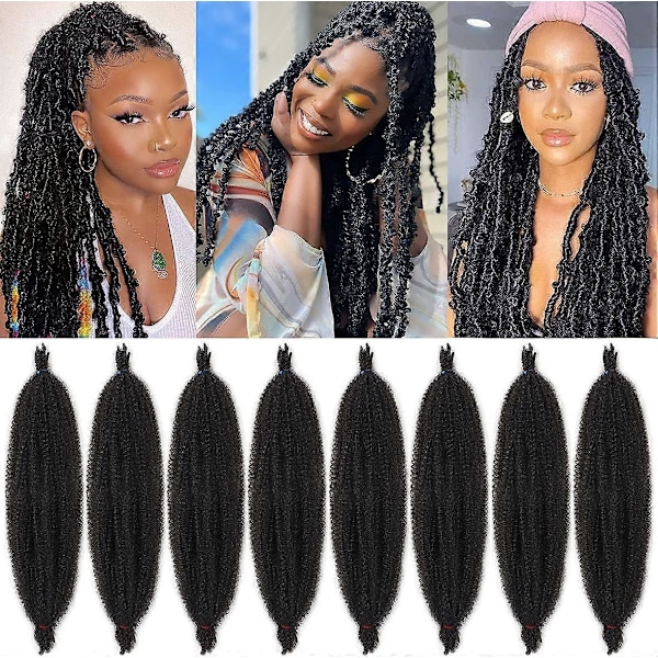 24 tuumaa Pr-spars Springy Afro Twist -hiukset, 8 pakkausta Pr-Fluffed Spring Twist -hiuksia Distressed Soft Locs -kampauksiin, luonnollinen musta Marley Twist -lettikampaus E