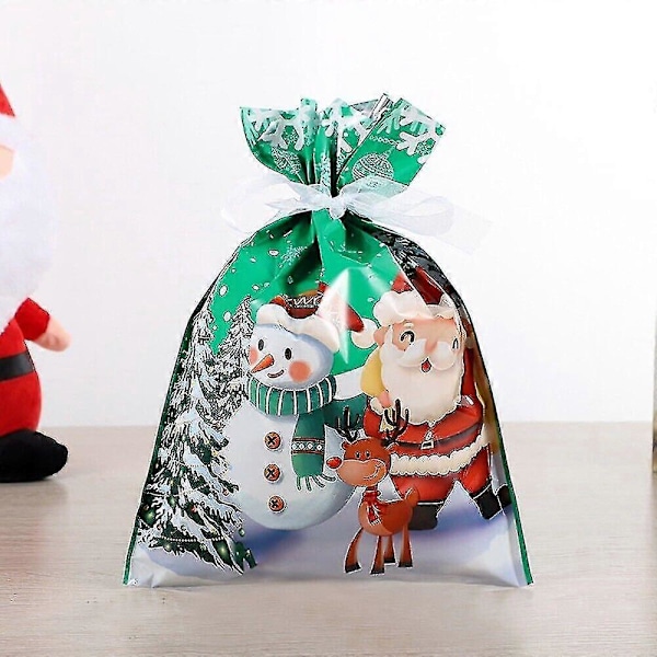 10x Juleposer Gjenbrukbare Store Julegaveposer Snøring Gaveinnpakning Grønn 24*32cm