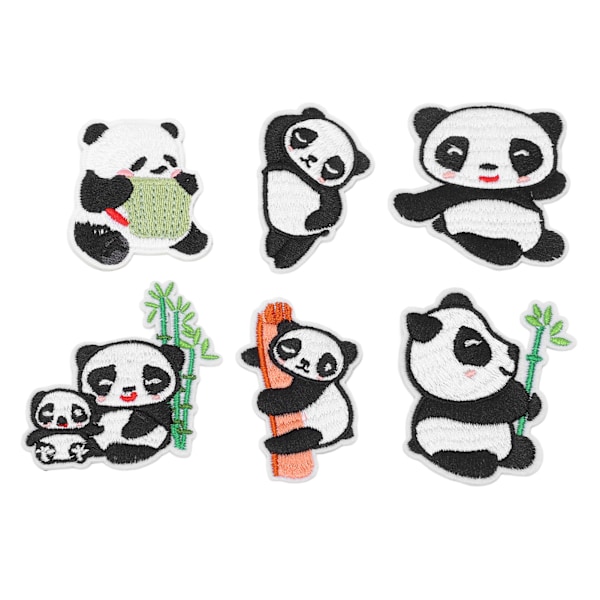 6 stk Panda broderilapp med skyggelegging for å skjule flekker og skader i ulike stiler Panda strykemerker for DIY-håndverk, veske og sko