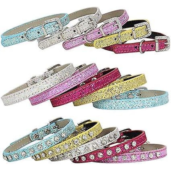 Kattehalsbånd, 2 Stykker Glitterstof Kattehalsbånd med Diamanter, Justerbart Hvalpehalsbånd, Glitterhalsbånd til Hunde og Katte
