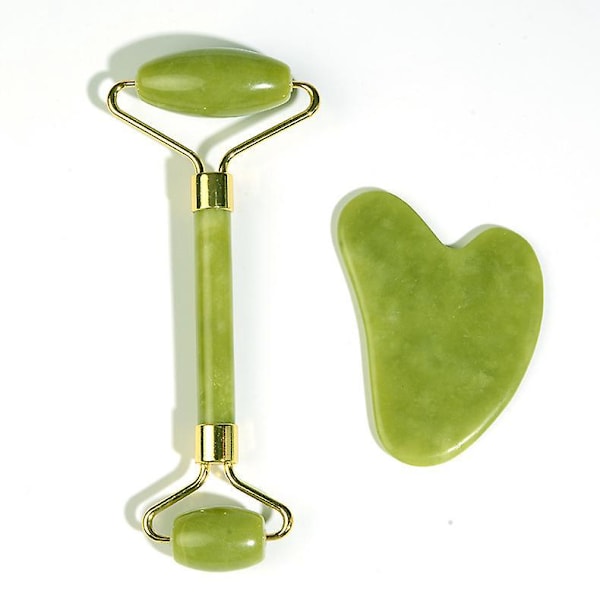 Gua Sha Jade Roller Ansikts- och Halsmassager Lugnar Huden Minskar Uppsvällnad Förbättrar Utstrålning