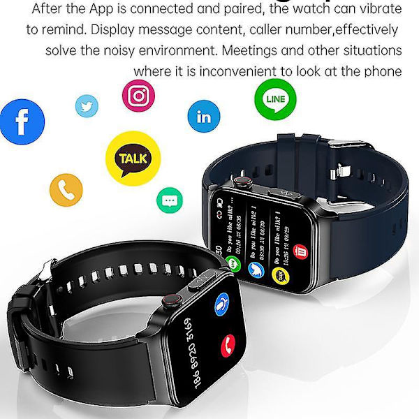 Blodsukker Smart Watch 2023 EKG Blodtryksmåler Sundhedsmonitor Fitness Tracker IP68 Vandtæt Smartwatch til Mænd og Kvinder Silicagel Sort