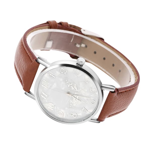 Moderigtigt PU læderrem Quartz ur Kvinder Dame Analog Armbåndsure Kaffe