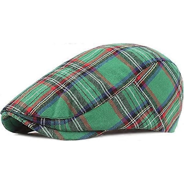 Herrhatt Flat Top Hatt Vintage Randig Design Lättviktshatt Klassisk Bekväm Rese Casual Flat Top Justerbar Basker Grön