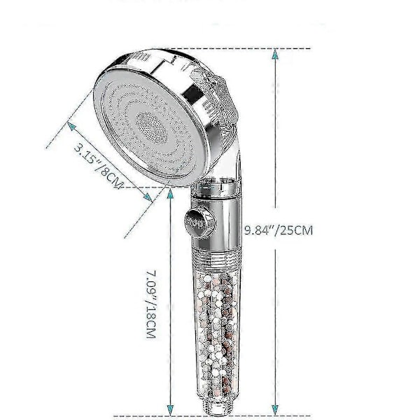 3-i-1 Brusehoved Vandbesparende Brusehoved Ionfilter Kalkfilter_SZXM
