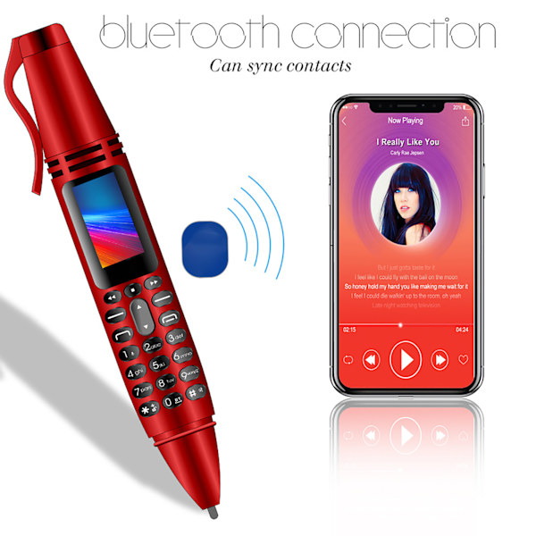 Pen-telefon under 4 tommer lille skærm under 500W PX slidstærk multifunktion ABS pen mini-telefon til studerendeRød