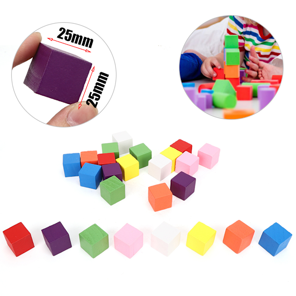 2 set färgade block set furu trä barn geometri upplysning tidig utbildning leksak 25 st färgade block 25 mm