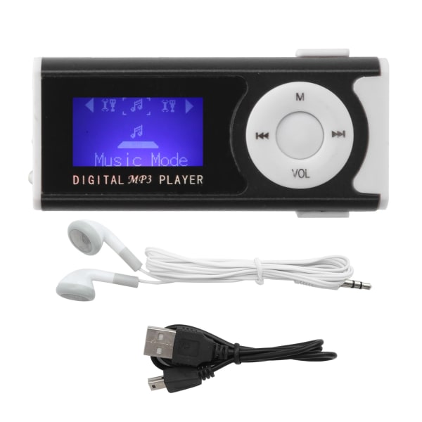 Bærbar Sports MP3-lommelygte Mini BackClip LCD-miniskærm Musikmedieafspiller (sort)