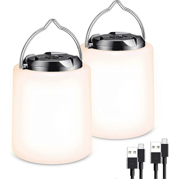 Ladattava retkilyhty, [2 kpl] Ladattava LED-retkivalaisin - 3000K Lämmin valkoinen valo, Säädettävä kirkkaus 3 tilaa, 10H+ Akunkesto, Porta