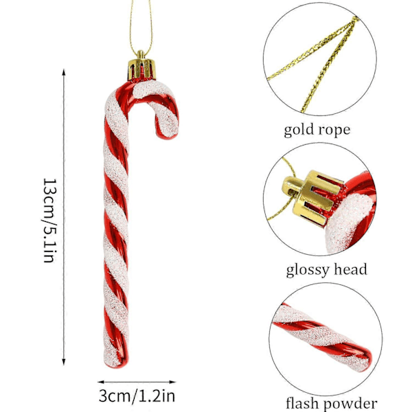 6 st Julglitter Godis Käpp Plast Godis Käpp Julgransdekorationer för Jul Nyår Party Tillbehör