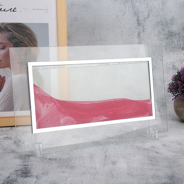 Dynamisk sandbild rosa vacker present tredimensionell dekorationsprydnad med 2 st bas rosa