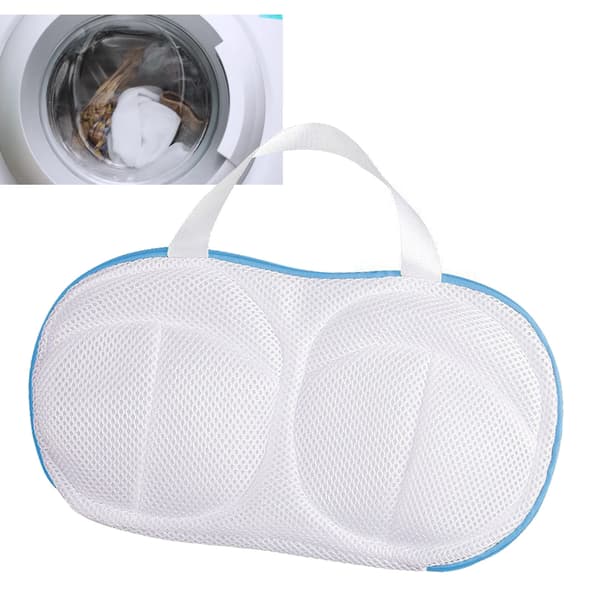 Bh-vaskepose med dobbelt lynlås i polyester, anti-deformation netvaskeposer til vaskemaskine, lyseblå