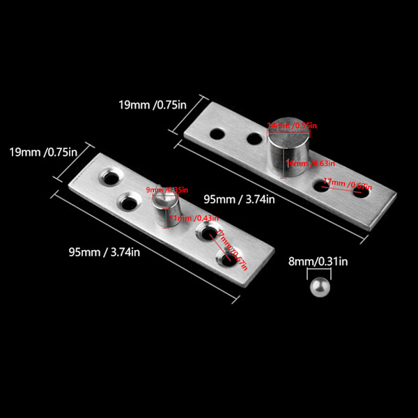 2 kpl 360 asteen pyörivä sarana ruostumatonta terästä pyörivä oven sarana 95 mm pitkä epäkeskinen sarana