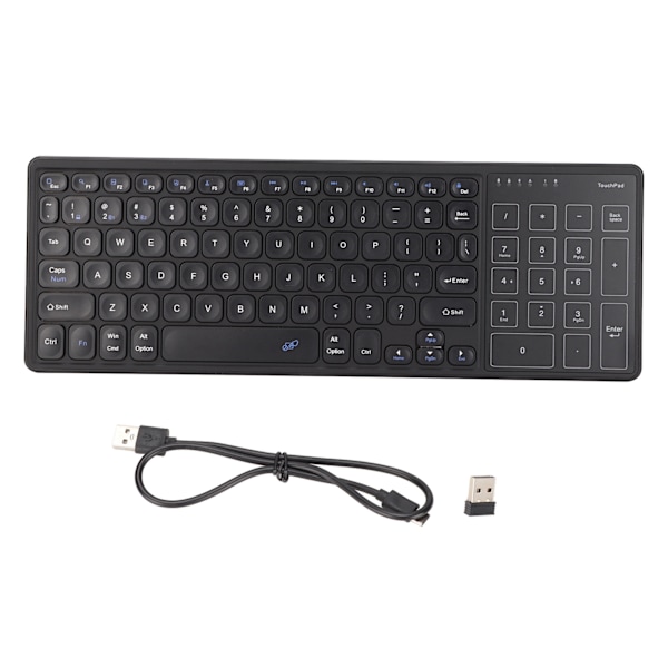Touchpad Tastatur Numerisk Touchpad 2.4G trådløs USB-mottaker Plug and Play trådløst tastatur med Touchpad Black