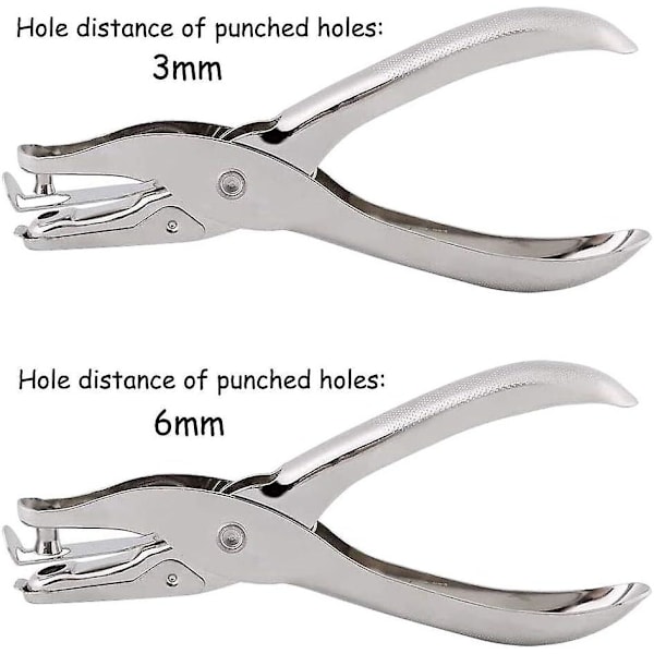 4 Stycken Enkelhålsstans, Metallhåltång, Rund Hål Pappershålslag för 3mm, 6mm, Kontor, Skola, Efterbehandling av Papper (Silver)
