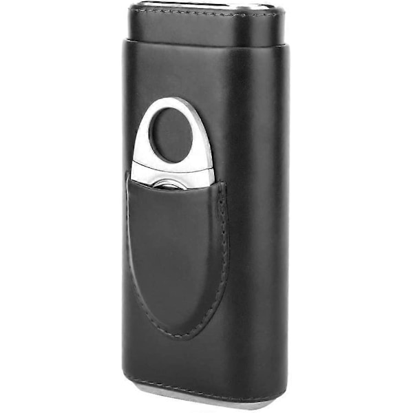 Cigarrhållare Cigarrfodral med Cutter för 3 Svarta Cigarrer, Cigarrförvaringsfodral, Cederbox Tillverkad av Cederträ och Läder, för Pappa Vänner Älskare Resor