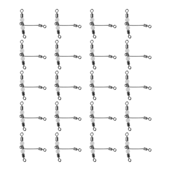 20 stk T-form lysende fiskeswivel 3-veis kobling Cross Line rullende svivel med perler 4x5 #