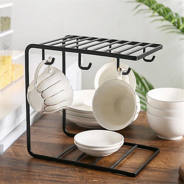 1 Styk Kaffekopholder 6 Kroge, til 6 Kopper Underkop Ske Sæt Kopholder Te Display Stand 15*23*24CM