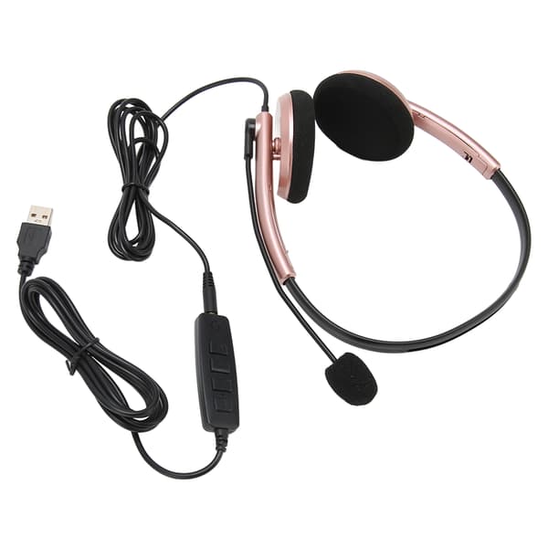 Call Center Headset Multifunksjonell Stilig Støyreduserende HD Samtale Hørselvern Telefon Headset Rose Gull USB