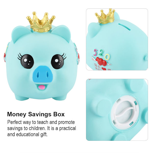 1st Mjuk tecknad Piggy Pengar Sparlåda Myntsparbank Barnpresent (Blå)