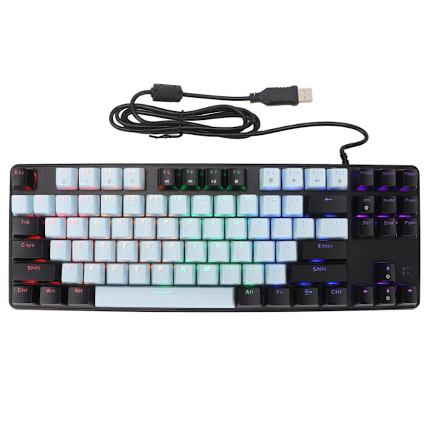 Mekanisk speltangentbord Blå brytare 87 tangenter RGB-bakgrundsbelysning USB-kabelansluten mekaniskt tangentbord för bärbar dator stationär dator Blå Svart