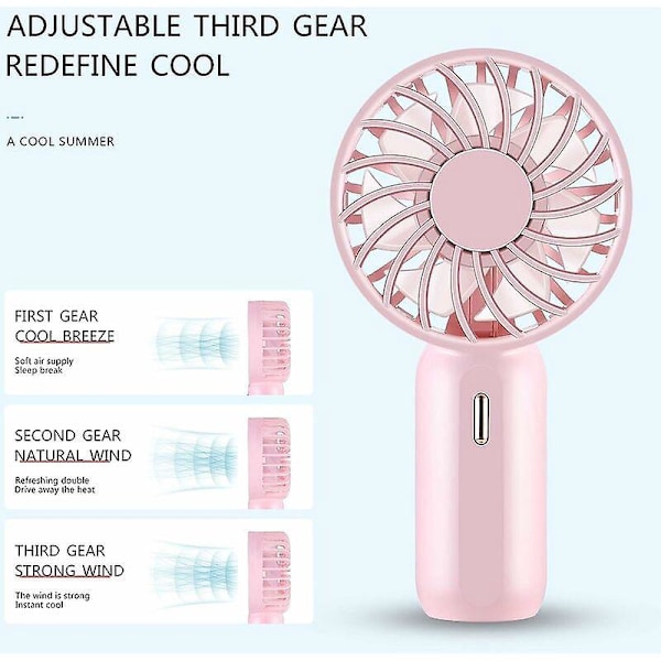 USB-ventilatorer Mini USB-ventilator, bordventilator med 3 justerbare hastigheder, USB-lommeventilator, genopladelig, ideel til søvn, kontor, rejser osv. (Pink)